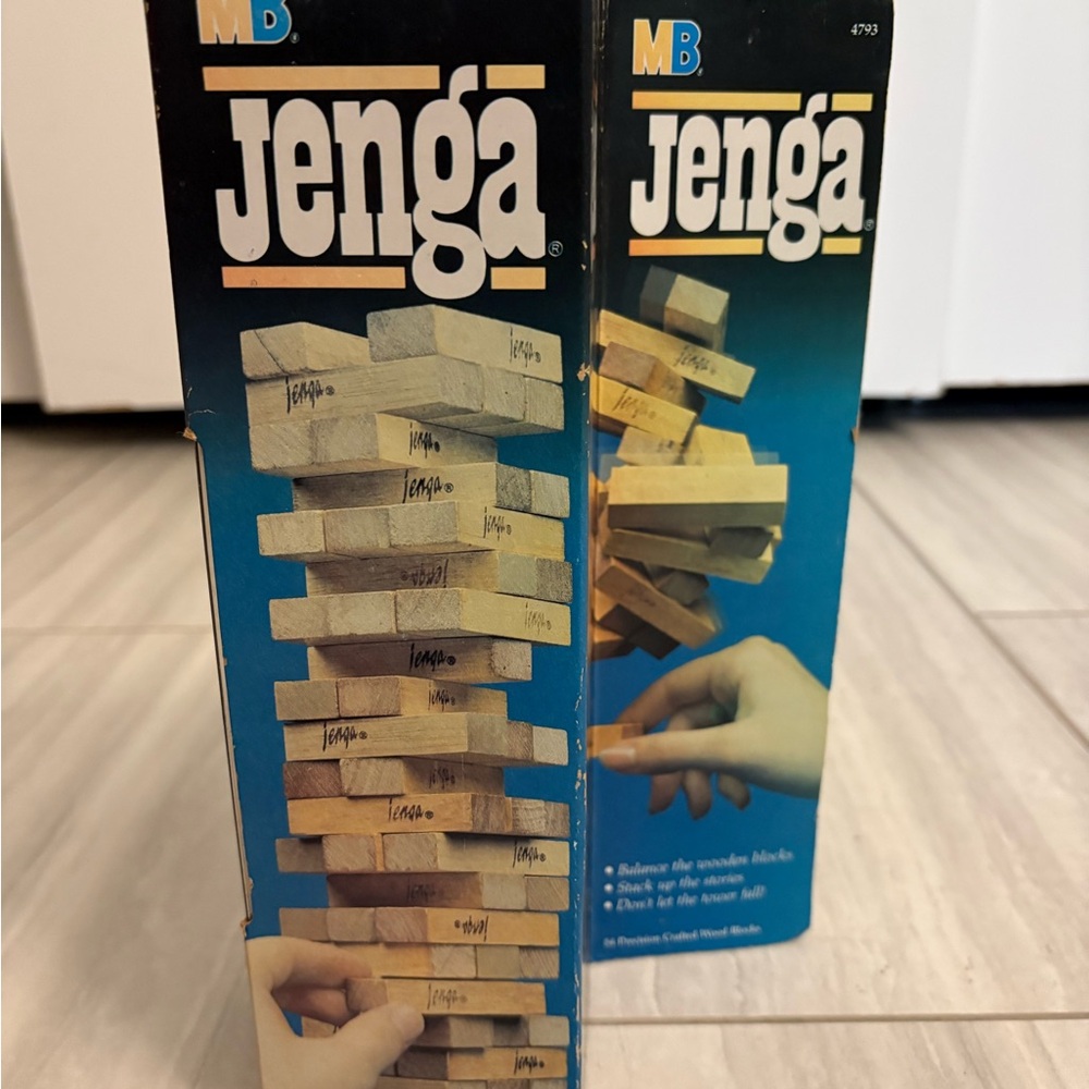 Milton Bradley Jenga vintage 1986 classic wooden block game. Never used
